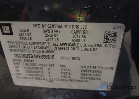 2017 Chevrolet Silverado 2500Hd Wt z USA, uszkodzony, nr VIN 1GC1KUEG4HF206510